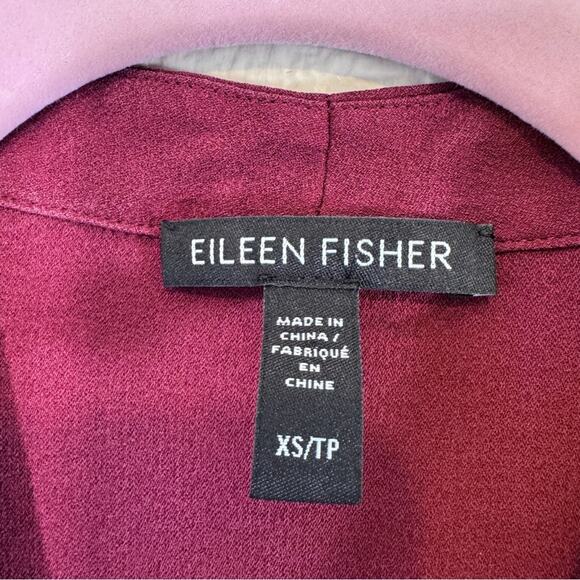 Eileen Fisher Burgundy Red Silk Button Down Shirt Womens XS Fall Preppy Casual - Picture 8 of 9